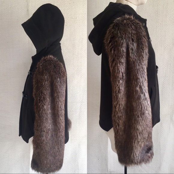 Anthro Leifsdottir S/M Cashmere Wool Coat Faux Fur - Picture 2 of 8